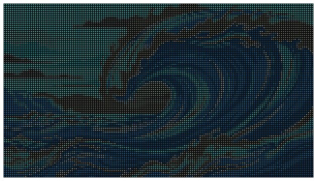 Swirling water vortex in teal and indigo mosaic.