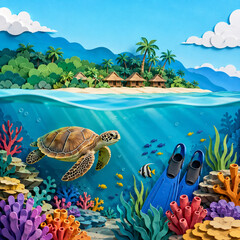 Gili Trawangan Underwater Sea Turtle and Tropical Marine Life © Manusia
