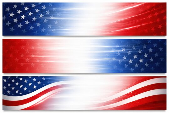 Abstract American flag wave banners with red white and blue colors