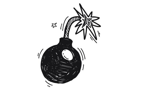 Doodle style bomb with burning fuse on a white background