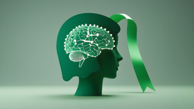 human head with brain and tree
