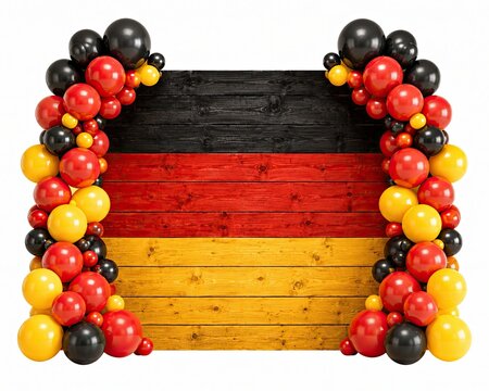 Germany flag background with festive black red and gold balloon arch decoration