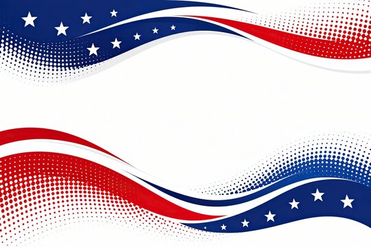 Abstract American flag wave design with red blue stars and halftone dots