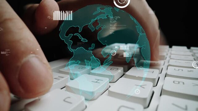 This image represents the concept of global digital connectivity, featuring keyboard keys in the foreground with abstract geographical elements illustrating the modern technological landscape. Xenic