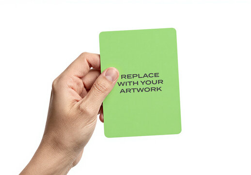 Vertical business card mockup held in a hand against white background realistic presentation for branding design and print media advertising display template