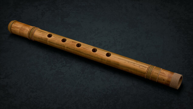 Traditional bamboo flute musical instrument on textured dark background with instrument traditional woodwind acoustic performance textured background minimalist craftsmanship musician