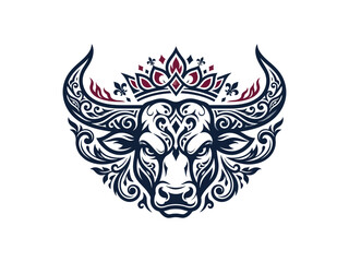 Fototapeta premium Majestic bull head with ornate crown and intricate tribal patterns