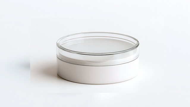 Empty round cosmetic jar container with clear lid with jar on transparent background