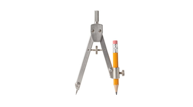metal drawing compass with pencil isolated on transparent background png