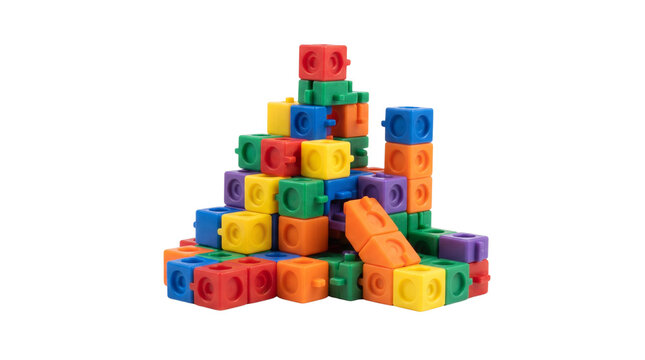 colorful interlocking plastic cubes isolated on transparent background png