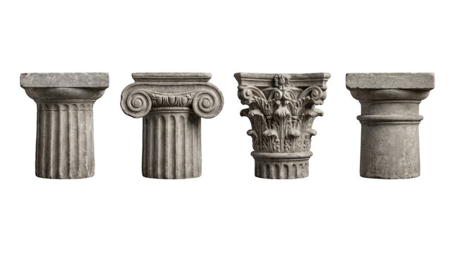 four classical column capitals isolated on transparent background png
