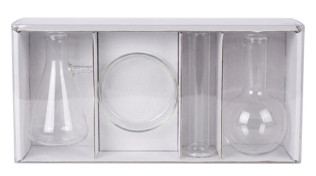 boxed laboratory glassware set isolated on transparent background png