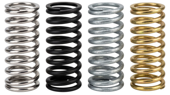 four metal coil springs isolated on transparent background png