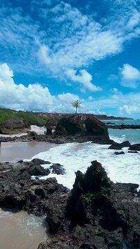 Tambaba Beach In Conde Paraiba Brazil. Stunning Tropical Coastline Beach Scene Viewed From Above. Tropical Skyline. Beach Landscape. Conde Paraiba.