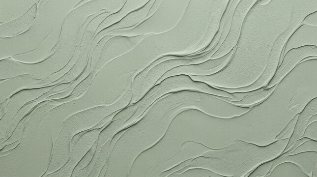 Sage green abstract stucco wall texture with wavy plaster relief pattern background
