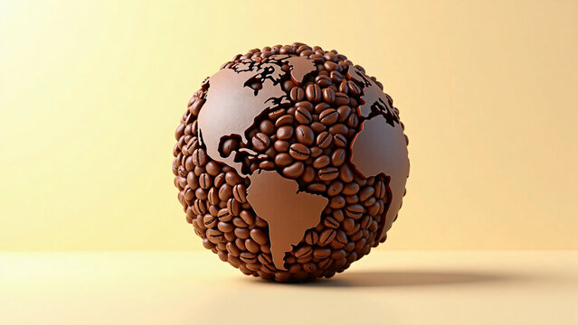 Coffee Bean Globe for Marketing Text and Branding