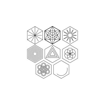 Sacred geometry symbols collection hexagon frame high resolution picture