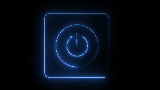 Blue glowing power button on dark background