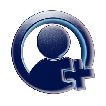 3D Glossy Add Contact Icon Isolated on Transparent Background