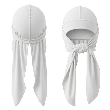White durag headwear fashion accessory front and back view isolated on transparent background