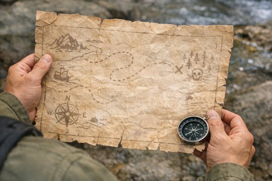A person holds a compass and a piece of paper, ready for an adventure