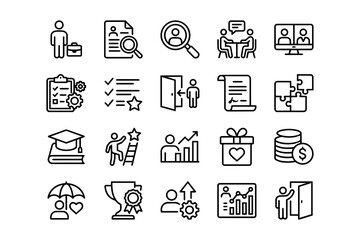 Fototapeta premium Human Resources and Recruitment Outline Icon Set – Hiring, Employee and Career Management Vector