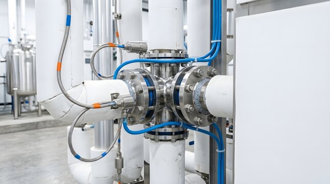 Heat exchanger manifold pipe int on neutral table with soft lighting