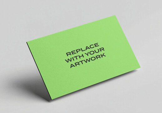 Business card mockup standing upright on a flat surface, realistic stationery presentation with placeholder text, clean minimalist template for branding and graphic design