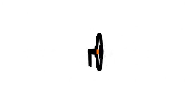 Spinning black skeleton key with orange accent vector animation on white background