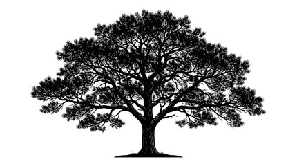 Obraz premium Cad tree lines Oak tree silhouettes. Set of three black vector graphics. Nature design elements for logo in monochromatic style. Tree plant outline. Environmental icon vector