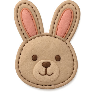 Cute felt bunny animal patch with stitched borders and pink inner ears isolated for craft projects