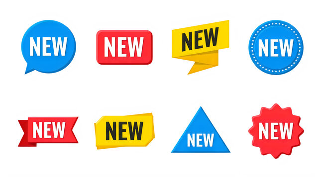 Set of colorful New labels and promotional badges for marketing and retail sales campaigns