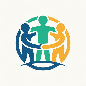 Abstract vector logo of diverse colorful human figures holding hands in unity