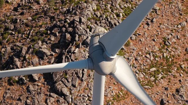 Wind turbine rotor close up from above