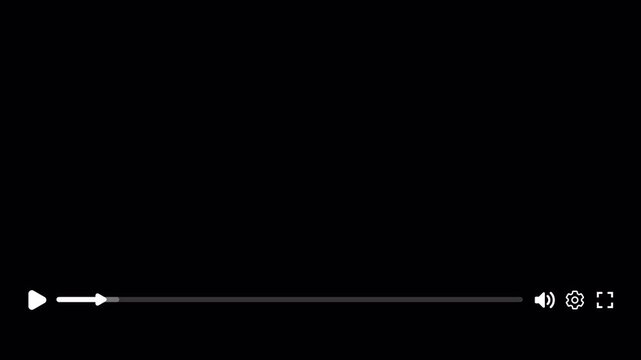 Video Player Overlay Animation on Transparent Background, Minimal Media Playback Control Interface with Play Pause Previous Next Buttons and Progress Bar, 4K Alpha Channel