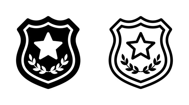Security shield badge with star and laurel wreath graphic icons in black and white