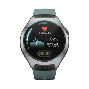Smartwatch with heart rate monitor and fitness tracking features on display isolated on transparent background