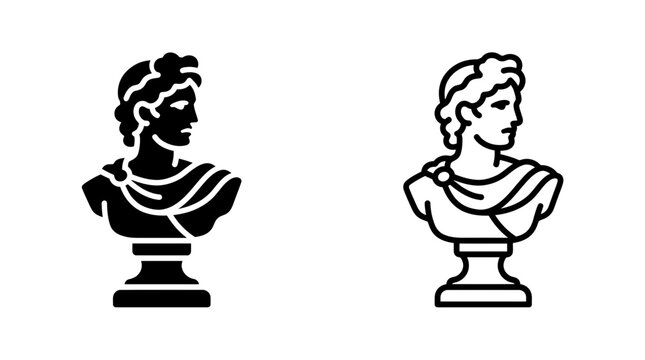 Roman emperor bust silhouette and outline icon set with sculpture, silhouette