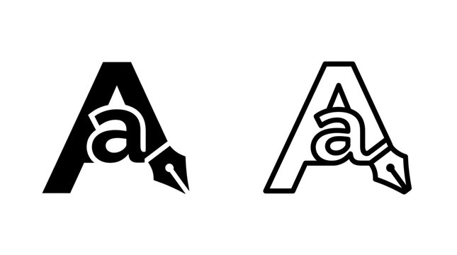 Letter a typographic icon with fountain pen nib symbol for design studio, typography