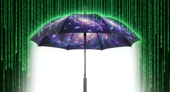Galaxy Umbrella Shielding Against Green Binary Code Rain