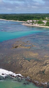 Espelho Beach In Porto Seguro Bahia Brazil. Stunning Tropical Coastline Beach Scene Viewed From Above. Beach Landscape. Summer Backgrounds. Porto Seguro Bahia.