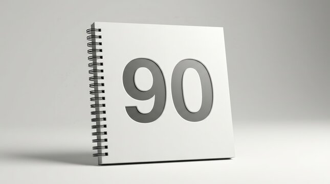 A white desk features a 3D calendar icon with the number 90 for project deadlines.