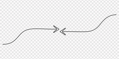 Obraz premium Two hand drawn arrows pointing at each other on a simple sketch line