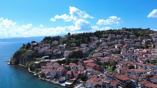 Aerial View of Ohrid City and Lake, North Macedonia