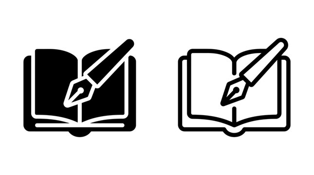 Open book with fountain pen nib icon vector illustration fountain literature education silhouette