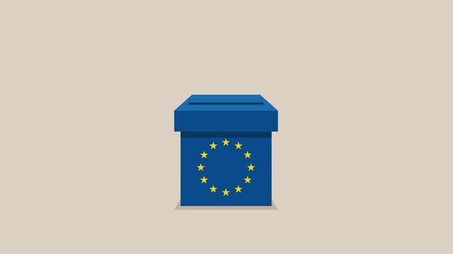 Voting in European Union. Paper ballots to election box. Democracy Freedom Concept. Business animation video