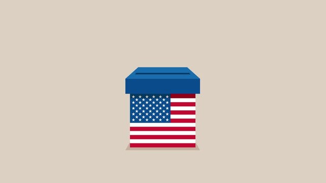 Voting in  USA, United States of America. Paper ballots to election box. Election box. Business animation video