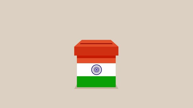 Voting in India. Paper ballots to election box. Election box. Business animation video