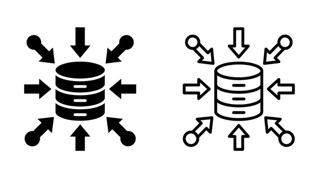 Data storage server receiving information flow from multiple directions icon illustration with receiving