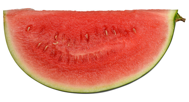 Triangular piece of ripe watermelon with juicy red flesh